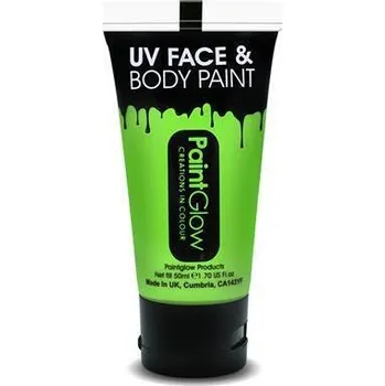 Speciální výtvarná barva Barva na obličej a tělo, neonově zelená, fluorescenční v UV světle, 50 ml