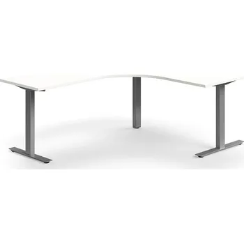 Psací stůl Rohový psací stůl QBUS, T-nohy, 1600x2000 mm, stříbrná podnož, bílá