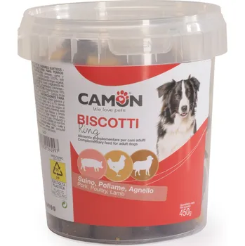 Pamlsek pro psa CAMON SUŠENKY VEPŘOVÉ, KUŘECÍ, JEHNĚČÍ KOLEČKA 450 g 2,3 cm