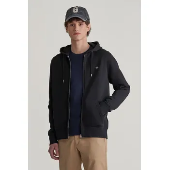 Pánská mikina MIKINA GANT REG SHIELD FULL ZIP HOODIE BLACK