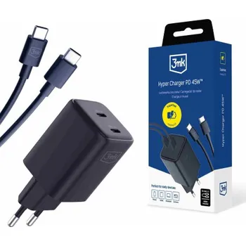 Autolékárnička 3MK Nabíječka Hyper Charger PD 45W+USB Cable C to C Black