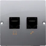 Simon Basic BMF5T.02/21 Zásuvka datová RJ45 kat. 5e + telefonní RJ11 (přístroj s krytem) ocelová
