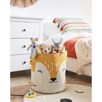 Úložný box Dětský úložný koš bavlna béžová a oranžová s úchyty úložiště hraček Beliani