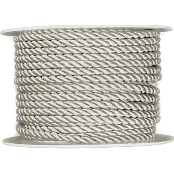 Stuha Provázek kroucený KORDEL stříbrný matný 3mm x 4m (6,- Kč/m) (Provázek dekorační, atlasový, kroucený, stříbrný matný)