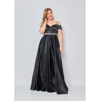 Dámské šaty Eva & Lola Eva&Lola šaty pro plnoštíhlé černé saténové 2330 Velikost: XL / 42 / 10 / 14