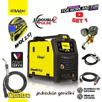 Svářečka KOWAX GeniMig 240DP LCD Svařovací invertor MIG/MAG/LiftTIG/MMA SET FWAF1 + SAMOSTMÍVACÍ KUKLA KOWAX + HOŘÁK QUATRO
