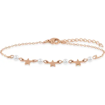 Náramek Troli Růžově pozlacený náramek s perlami a hvězdami + 2 měsíce na vrácení zboží