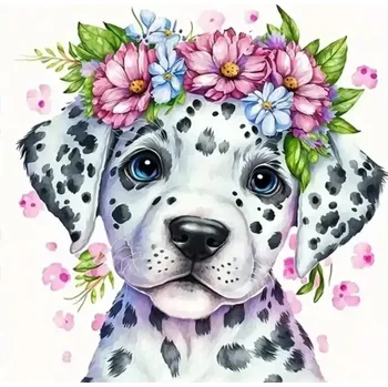 Diamantové malování Diamantové malování/Homfun - Dalmatin a květinky + třpytivé kamínky