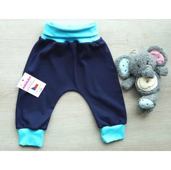 AMÁLKA Bavlněné rostoucí kalhoty, tmavě modré s tyrkysem Velikost: 80