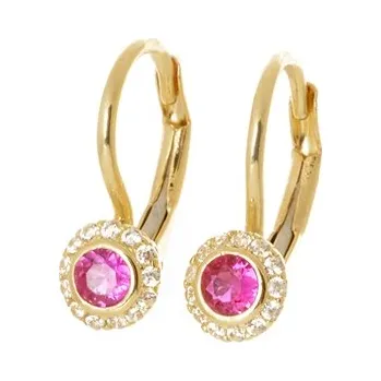 Náušnice Náušnice ze žlutého zlata s rubínky a zirkony NA1605F + DÁREK ZDARMA