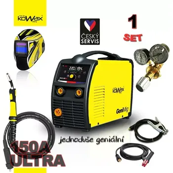 Svářečka KOWAX GeniMig 220LCD SET 1, Svářecí invertor MIG/MAG/MMA, hořák 4m ULTRA 150A, kabely 3m, kukla