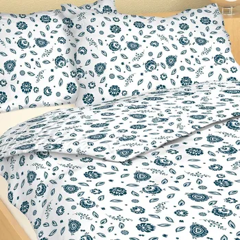 Povlečení Krepové povlečení selský vzor petrolejová 214790-13 - 200x200 + 2x 70x90 cm