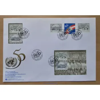 Sběratelství OSN Vídeň FDC, aršík Bl 6, 186/7 A+B, 2162, 50. výročí OSN, 1995