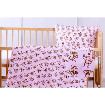Povlečení JAN peří Povlečení do dětské postýlky - růžové opičky - Povlečení do dětské postýlky - růžové opičky 135x90/60x45 cm bavlna