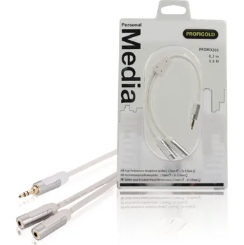 Elektrická zásuvka PROFIGOLD Stereo Audio Kabel 3.5mm Zástrčka - 2x 3.5mm Zásuvka 0.20 m Bílá