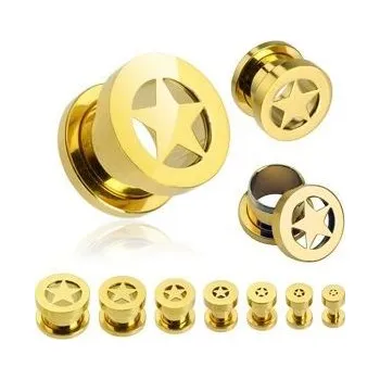 Piercing Tunel chirurgická ocel hvězda zlatá HWPFTG19