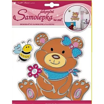 Samolepící dekorace Samolepky na zeď medvídek se stříbrnou konturou, 24x18cm