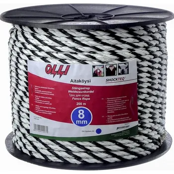 Ohradník Ohradníkové lanko SHOCKTEQ OLLI 8 mm/200 m polyetylénové černo-bílé odpor 1,6 Ohm/m