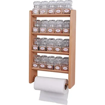 Drátěná police Polička na kořenky 751 - polička s dvaceti skleněnými kořenkami a držákem na utěrky