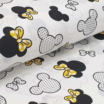 Plátno bílé, MINNIE žlutá mašle, š.160