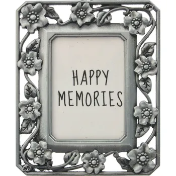 Rám na obraz Stříbrný fotorámeček s kvítky - 4*5 cm