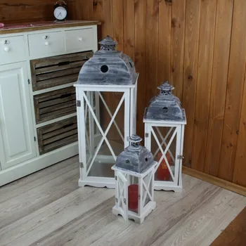 Lucerna Lucerna Vintage dřevěná bílá 42cm