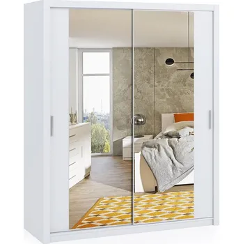Předsíňová stěna Designová šatní skříň se zrcadly Bono 180 cm - bílá