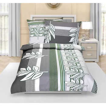 Povlečení Povlečení bavlněné 140x200, 70x90 šedozelený lupen