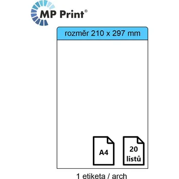 Samolepící etiketa Samolepící etikety MP print 210x297 mm, 1ks/arch, 20 archů