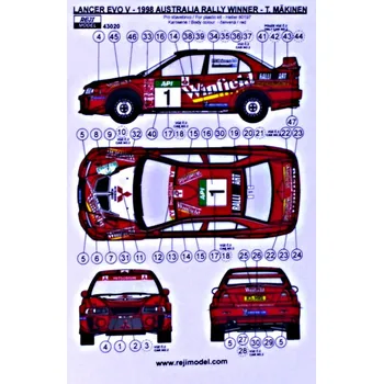 Plastikový model Reji model 1/43 Lancer EVO 5 - 1998 Rally Australia winner