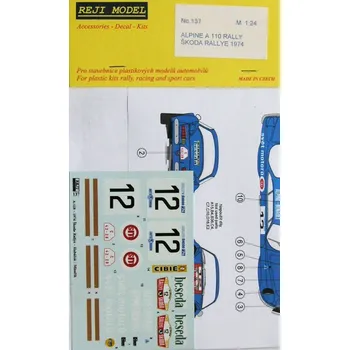 Plastikový model Reji model 1/24 Alpine A110 Škoda Rallye 1974