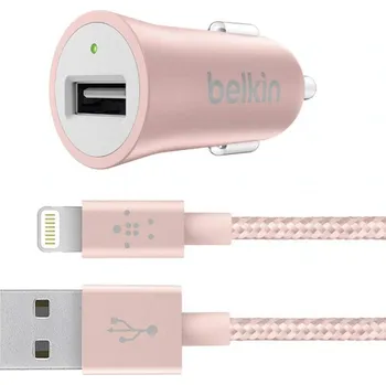 BELKIN USB autonabíječka a Lightning kabel, 2.4A, růžová