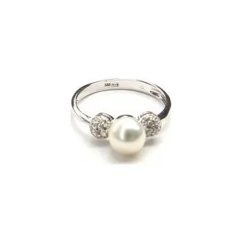 Šperk Prsten z bílého zlata s mořskou perlou a zirkony Pattic 2,50g BV505601W-58