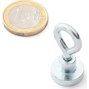 Dekorativní magnet Neodymový magnetický úchyt kruh Ø 32 v. 16 mm, M5, oko, síla 41 kg