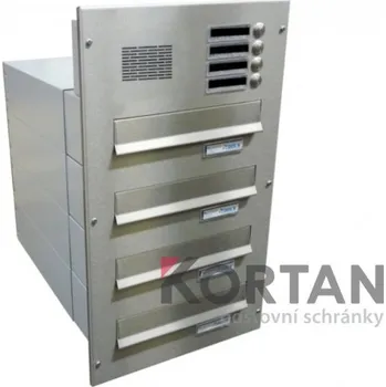 Poštovní schránka 4x poštovní schránka B-042 k zazdění do sloupku + čelní deska s 4x zvonkem a HM ABB - NEREZ / šedá