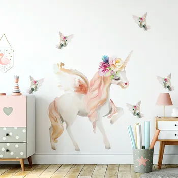Samolepící dekorace DEKORACJAN Nálepka na zeď - Jednorožec s křídly