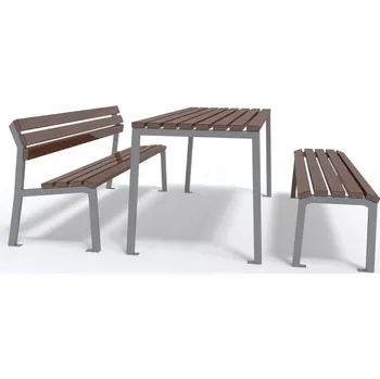 Zahradní sestava Set Travel - 1500mm, Višeň, Kovářská čerň, Prodloužené k zabetonování, S opěradlem