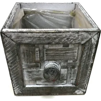 Obal na květináč Dřevěný šuplík hranatý - šedá patina - 15x15x15cm