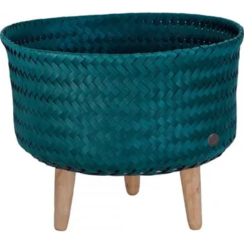 Úložný box HANDED BY Up Low kulatý košík s dřev. nožíč., modrozelený BUP0013101