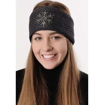 Zimní čelenka R-JET Antracit šedá dámská zimní pletená čelenka s černou lesklou nitkou a kamínky