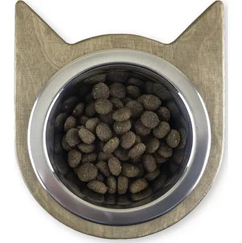 miska pro kočku Wook | Miska pro kočky se dřevěným stojanem 200ml - stříbrný dub