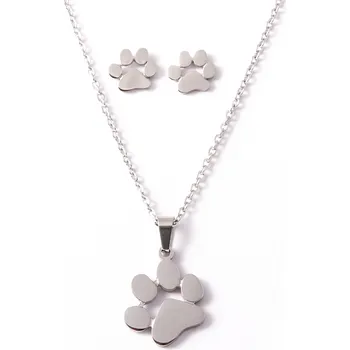 Souprava šperků Set náušnice a náhrdelník kočičí tlapka - chirurgická ocel - stříbrná, zlatá, růžová zlatá Barva: stříbrná