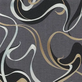 Tapeta Vliesové tapety na zeď moderní vlnovky černo-zlaté 10105-15