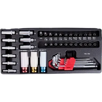 Sada nástrčných a imbus klíčů ve výplni do dílenského vozíku, 44ks - AH100651