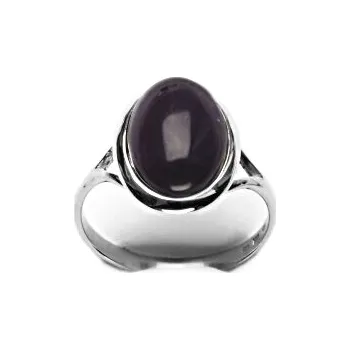 Prsten Zlatý prsten, přírodní tmavý ametyst, bílé zlato - T 1454 m (ametyst 14x10 mm)