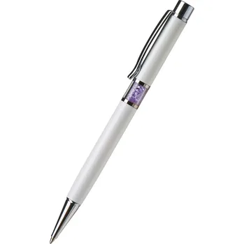 Kuličkové pero Art Crystella, bílá se světle fialovými krystaly Swarovski ve středu těla