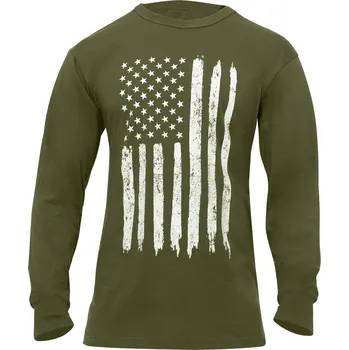 Pánská móda ROTHCO triko BÍLÁ vlajka USA dlouhý rukáv ZELENÉ vel.L