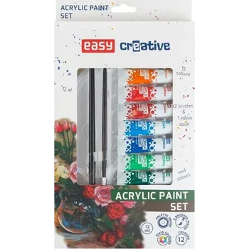 Vodová barva Easy Akrylové barvy SET 12 barev + 2 štětce + paleta