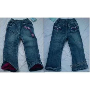 Dívčí oteplené džíny 98 kytička (zateplené kalhoty)