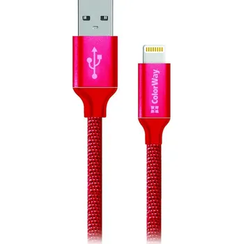 Datový kabel ColorWay CW-CBUL004-RD USB 2.0 typ A na Lightning, synchronizační a nabíjecí, USB 2.0 typ A na Lightning, 1m, červený CW-CBUL004-RD